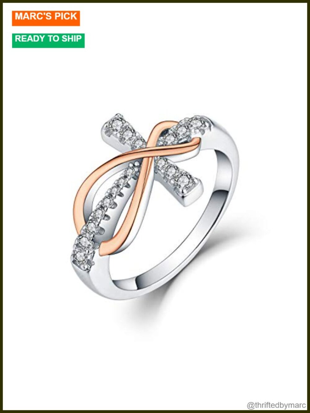 Sterling Silver Cubic Zirconia Cross Infinity Ring Statement Size 8